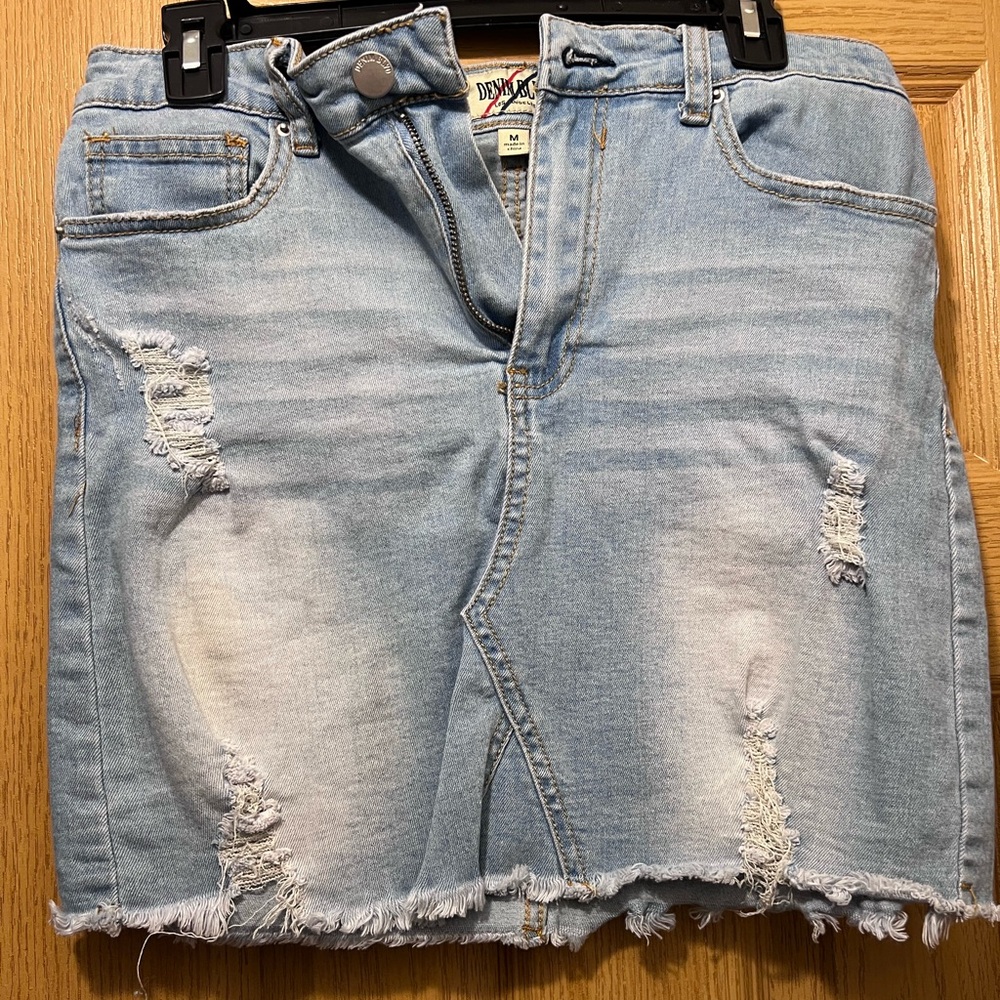 Distressed jean skirt